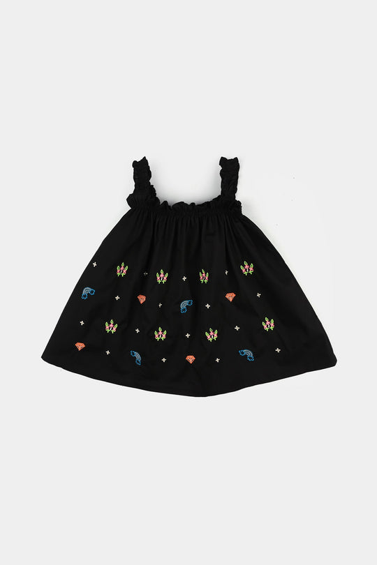 Infant Girls Cotton Embroidered 2-Piece Set (Juuhar) - Black