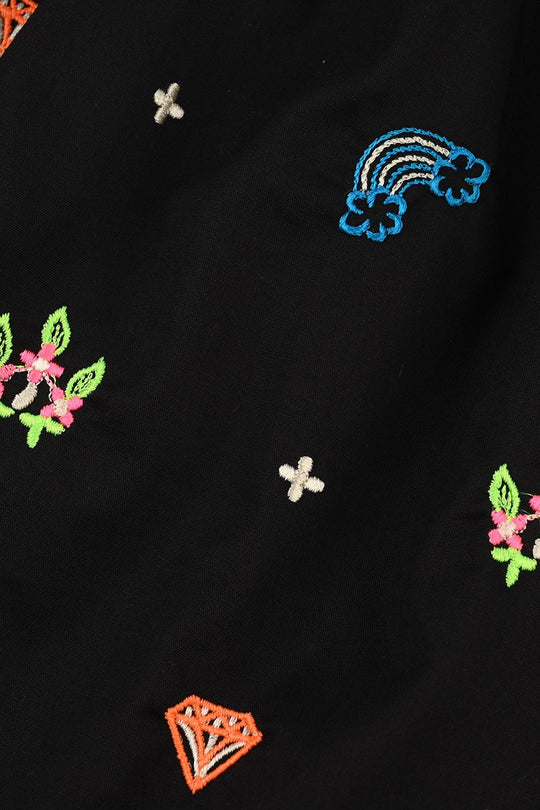 Infant Girls Cotton Embroidered 2-Piece Set (Juuhar) - Black