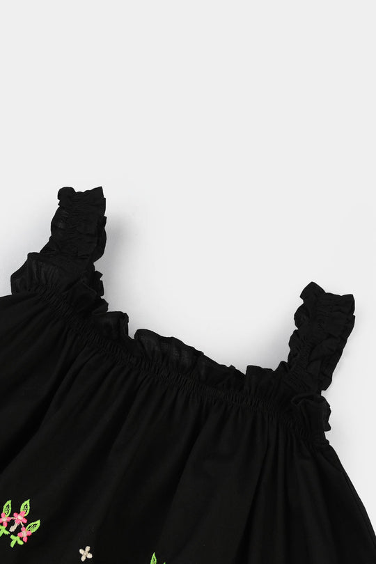 Infant Girls Cotton Embroidered 2-Piece Set (Juuhar) - Black