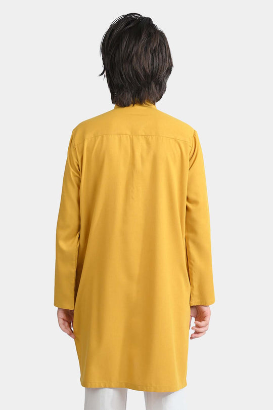 Boys Poly Viscose Embroidered Kurta (Cut Collar)-Mustard