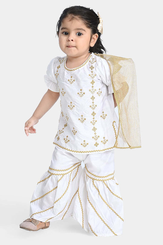 Infant Girls Raw Silk Fancy 3Pcs Shine-White
