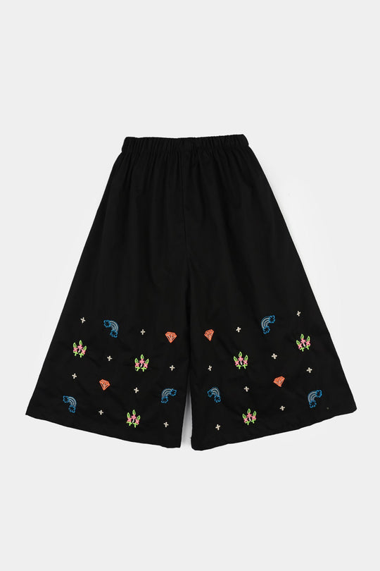 Infant Girls Cotton Embroidered 2-Piece Set (Juuhar) - Black