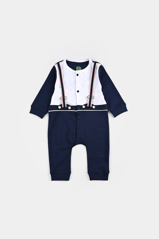Infant Boys Cotton Interlock Romper NAVY FASHION SUSPENDER-NAVY