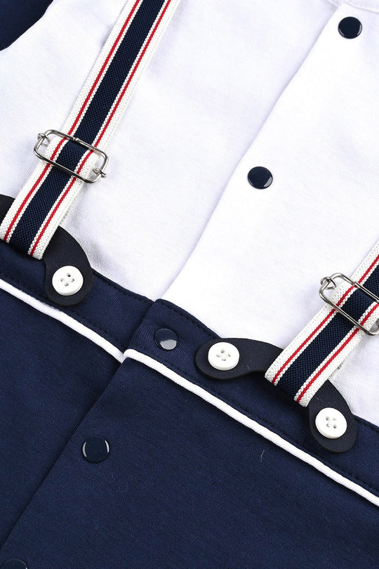 Infant Boys Cotton Interlock Romper NAVY FASHION SUSPENDER-NAVY