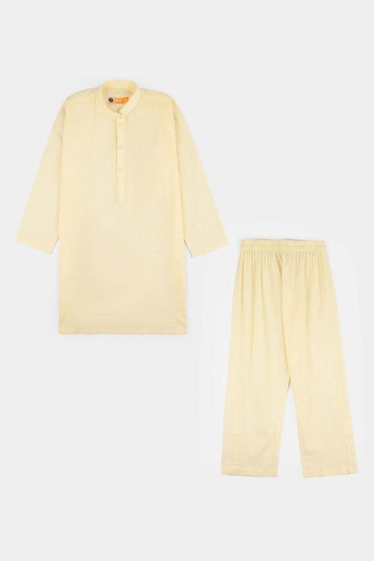 Boys Cotton Slub Kurta Pajama - Lemon/Yellow