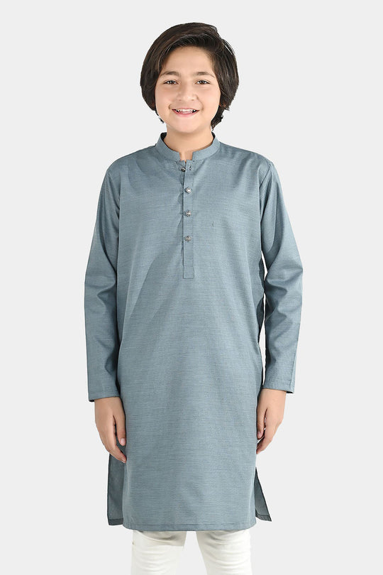 Boys Poly Viscose Basic Kurta - Grey