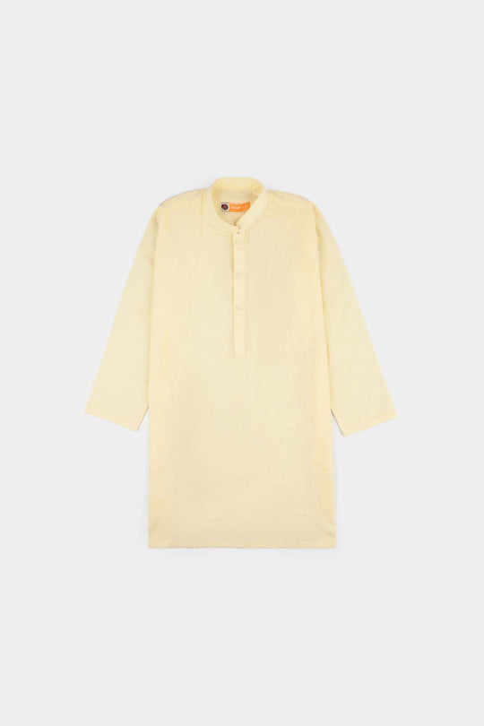 Boys Cotton Slub Kurta Pajama - Lemon/Yellow