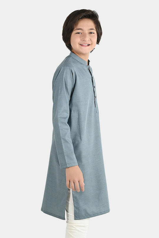 Boys Poly Viscose Basic Kurta - Grey