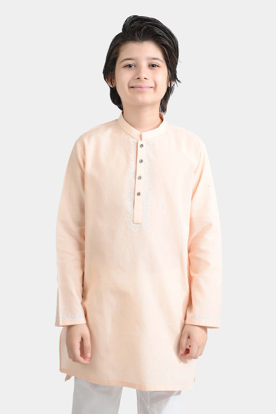 Boys Cotton Kurta Printed (Tribal Motif)-BEIGE