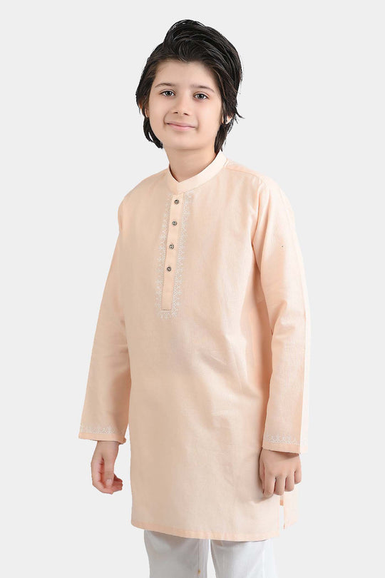 Boys Cotton Kurta Printed (Tribal Motif)-BEIGE
