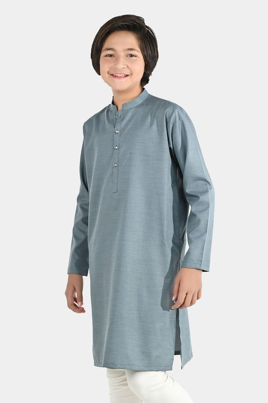 Boys Poly Viscose Basic Kurta - Grey
