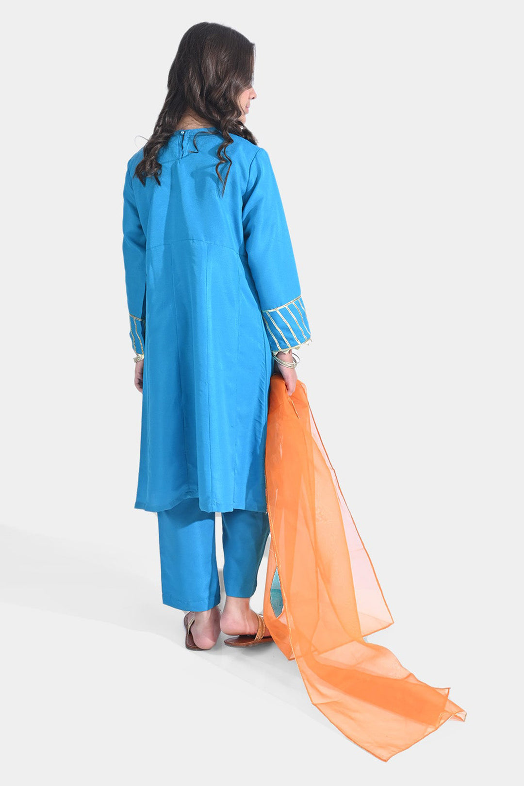 Girls Raw Silk 3PCs Suit Rang-o-Sehar-Blue