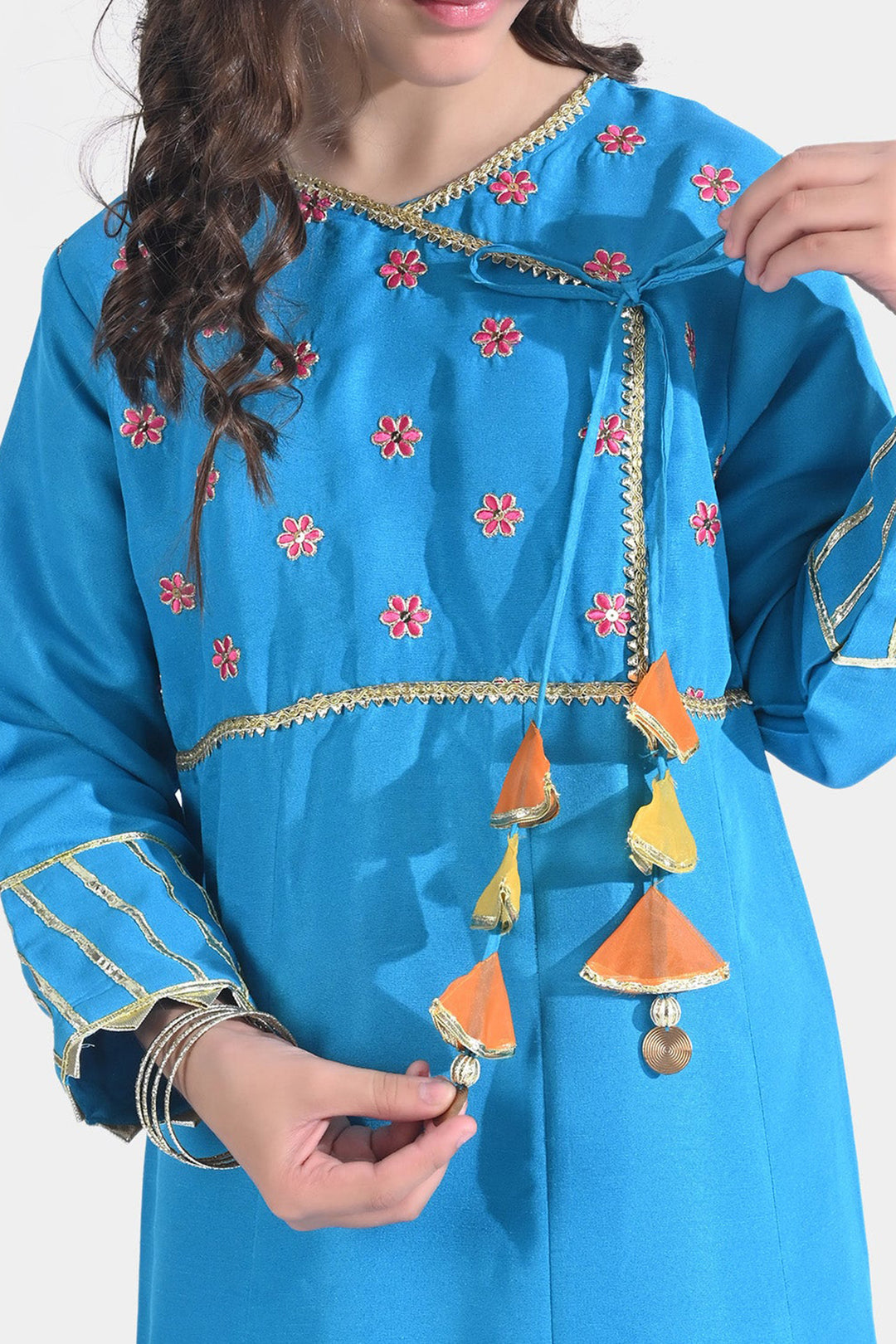 Girls Raw Silk 3PCs Suit Rang-o-Sehar-Blue