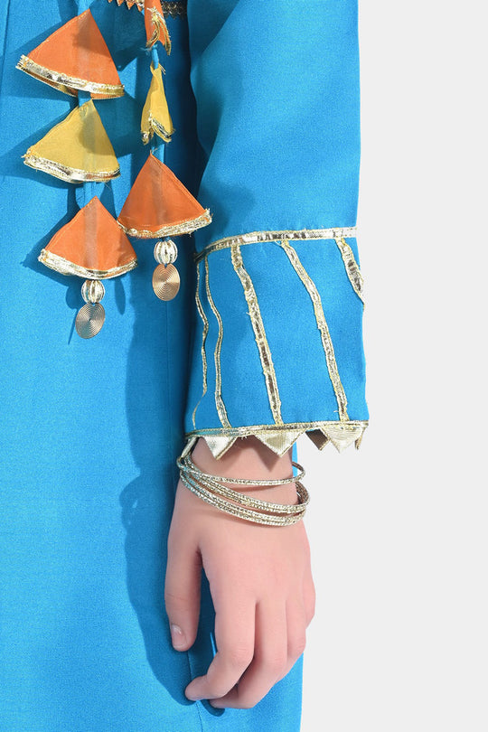 Girls Raw Silk 3PCs Suit Rang-o-Sehar-Blue