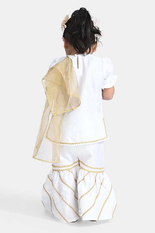 Infant Girls Raw Silk Fancy 3Pcs Shine-White