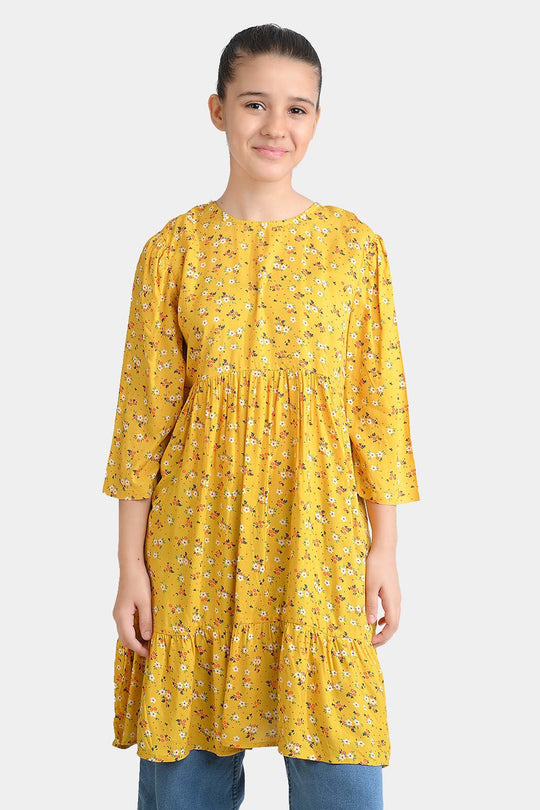 Girls Cotton Viscose Casual Frock Sunshine-Yellow
