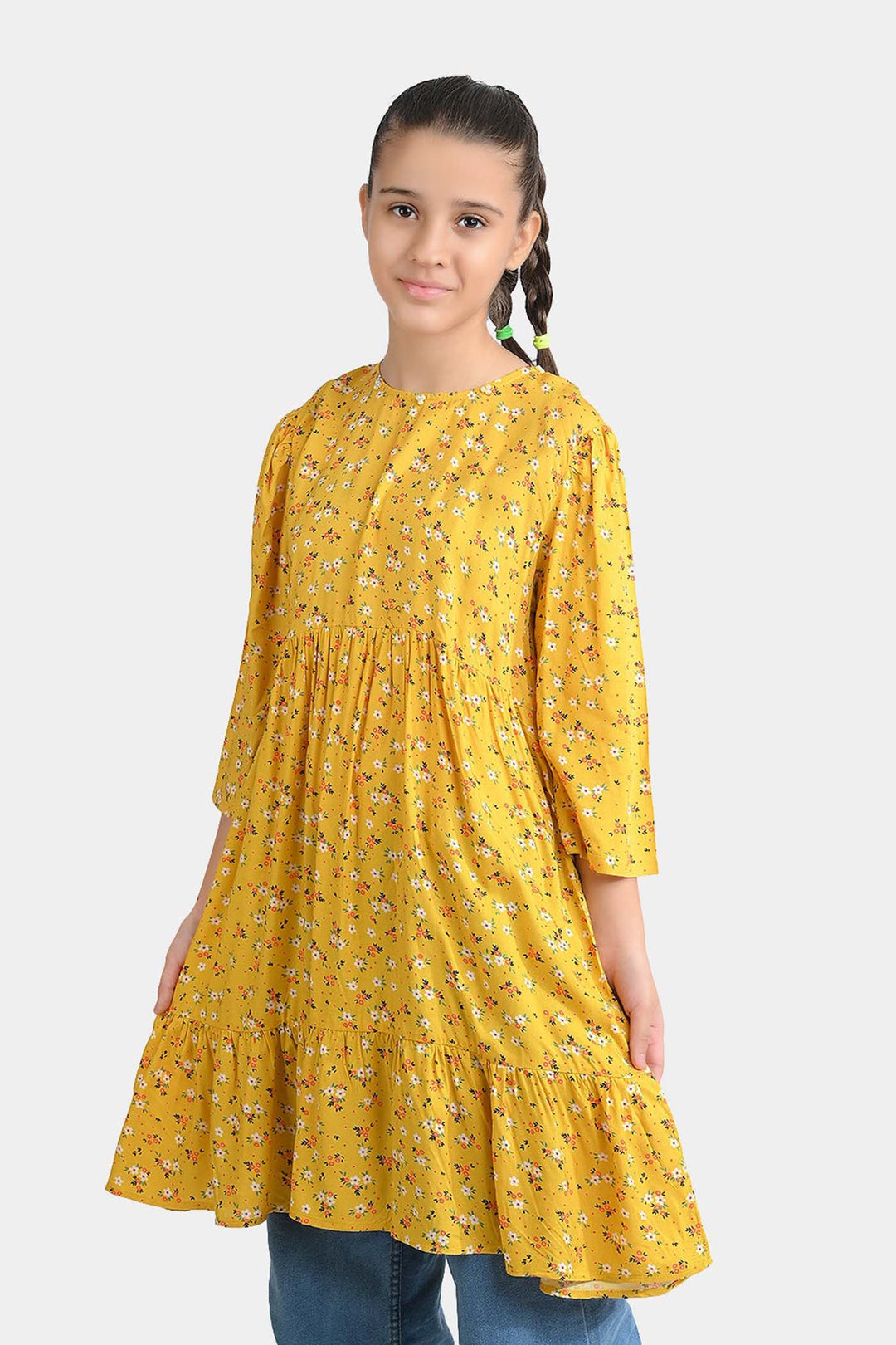 Girls Cotton Viscose Casual Frock Sunshine-Yellow