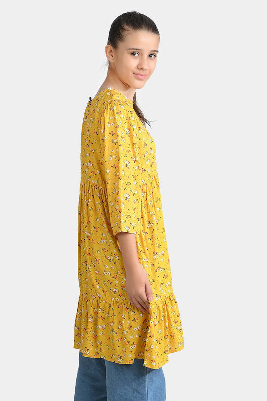 Girls Cotton Viscose Casual Frock Sunshine-Yellow