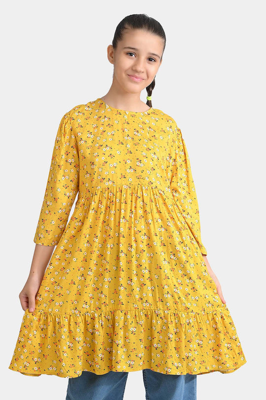 Girls Cotton Viscose Casual Frock Sunshine-Yellow