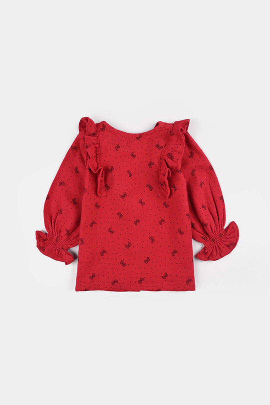 Infant Girls Georgette 2 Pc Suit-Knot Chic-Red