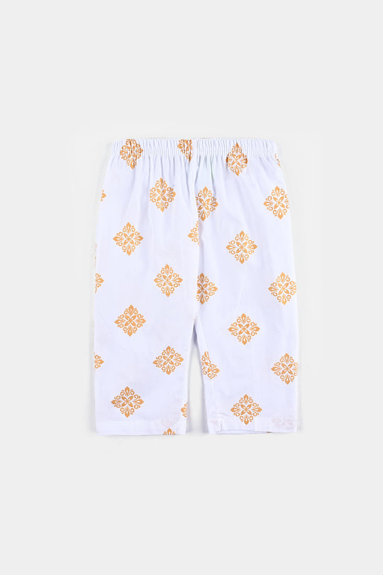 Infant Girls Cotton Printed Pant-White