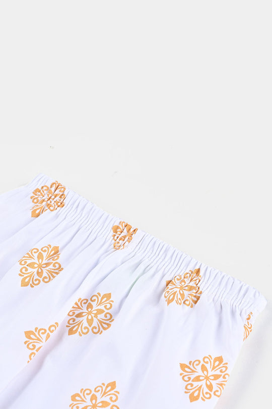 Infant Girls Cotton Printed Pant-White