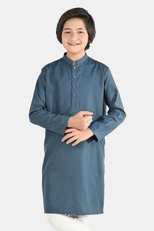 Boys Poly Viscose Basic Kurta - Dark Grey
