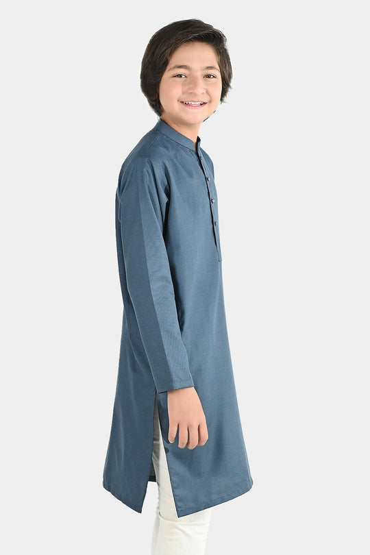 Boys Poly Viscose Basic Kurta - Dark Grey