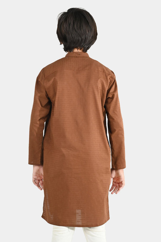 Boys Cotton Jacquard Basic Kurta - Cambridge Brown