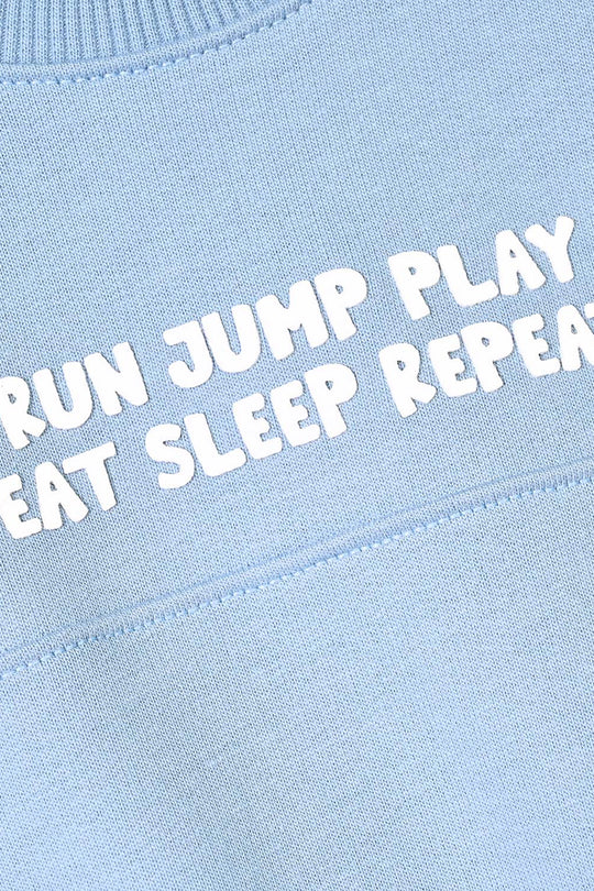 Infant Boys Cotton Terry 2 Piece Suit Sleep Repeat-Blue.Fog