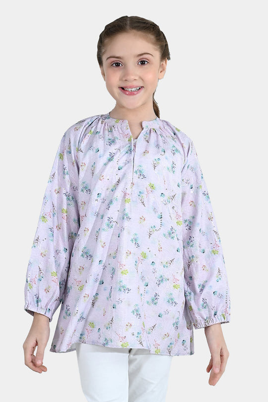 Girls Poly Crinkle Top Daisy - White
