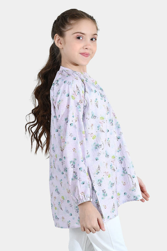 Girls Poly Crinkle Top Daisy - White