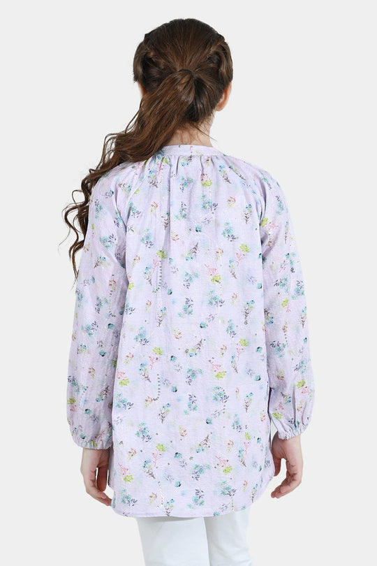 Girls Poly Crinkle Top Daisy - White