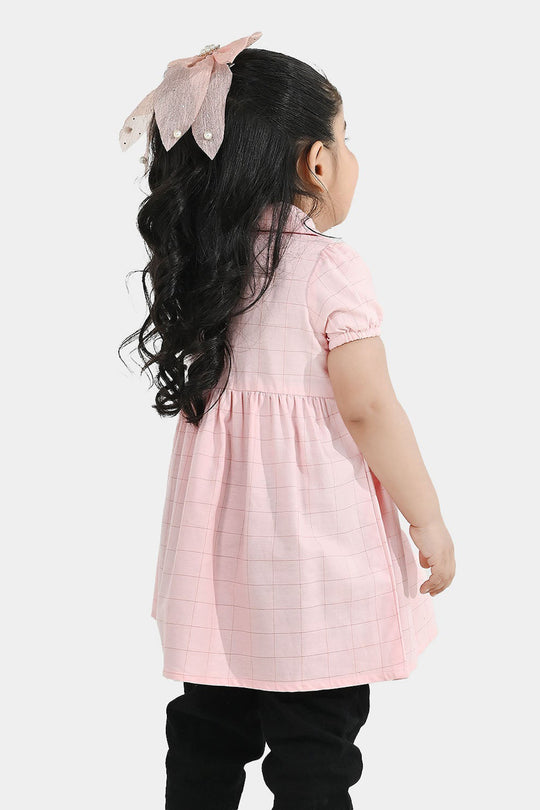 Infant Girls Poly Twill Embroidered Frock Pink Beauty - Pink