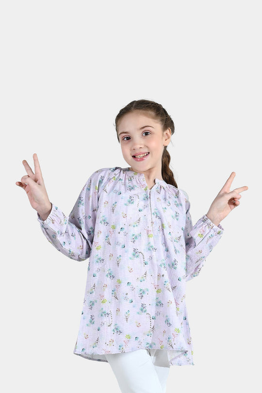 Girls Poly Crinkle Top Daisy - White