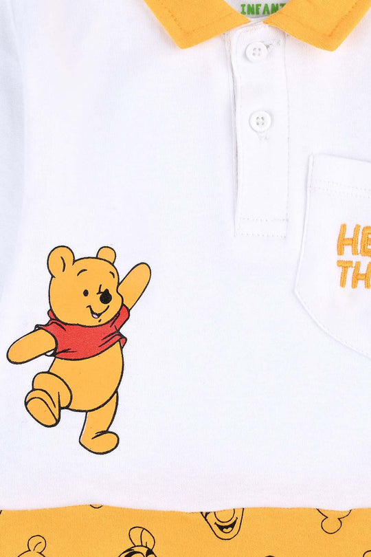 Infant Boys Cotton Interlock Romper F/S-White