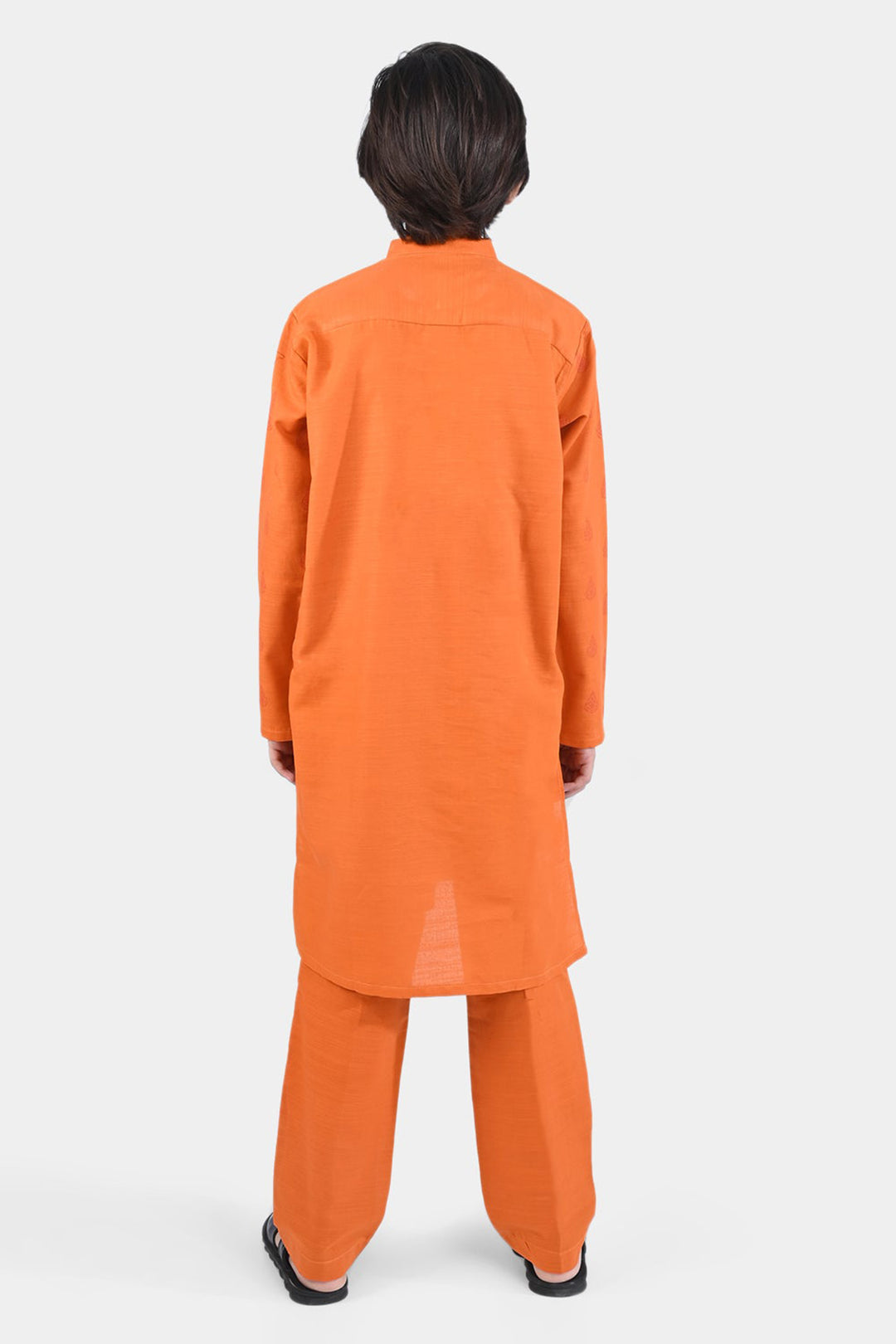 Boys Cotton Slub Shalwar Suit (DAMASK)-B.Orange