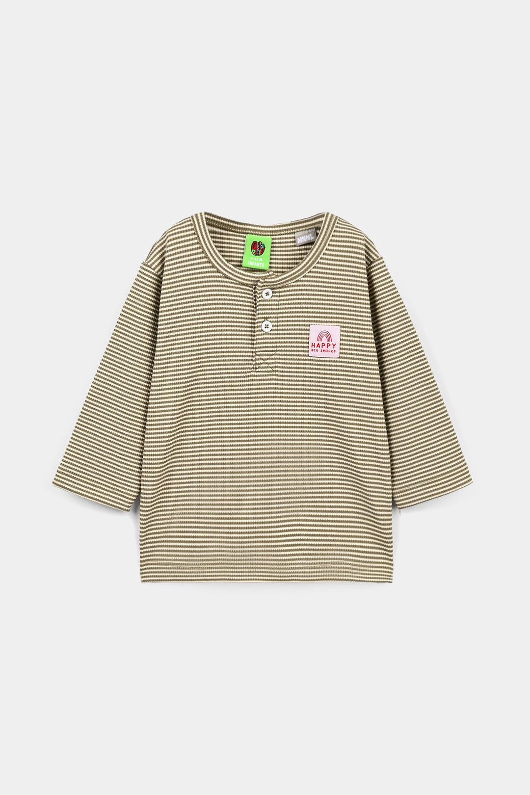 Infant Boys Yarn Dyed T-Shirt Big Smile-Green