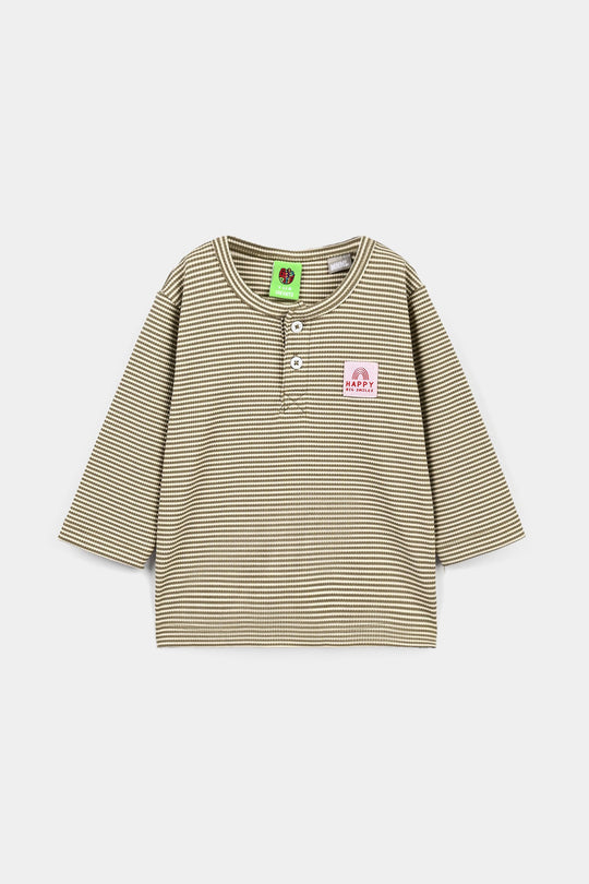 Infant Boys Yarn Dyed T-Shirt Big Smile-Green
