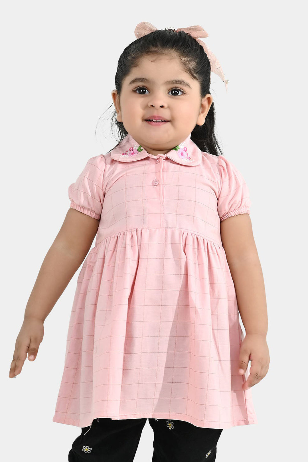 Infant Girls Poly Twill Embroidered Frock Pink Beauty - Pink