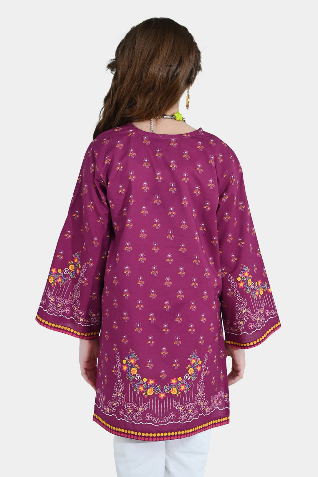 Girls Cotton Poplin Printed Kurti - Purple/Plum