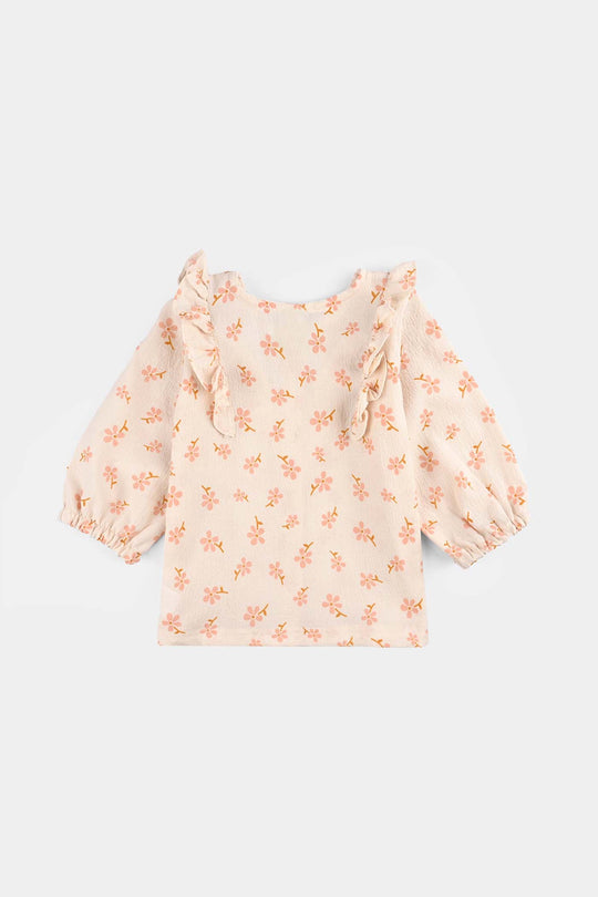 Infant Girls Chiffon 2 Pc Suit-Textured Flora-OFF-White