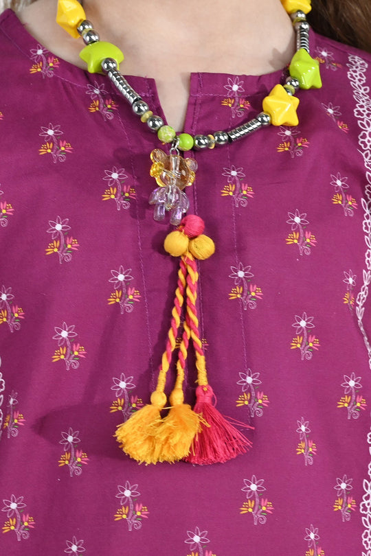 Girls Cotton Poplin Printed Kurti - Purple/Plum
