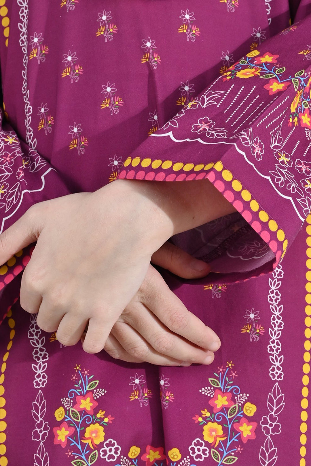 Girls Cotton Poplin Printed Kurti - Purple/Plum