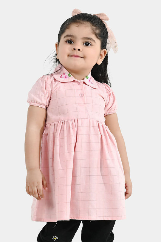 Infant Girls Poly Twill Embroidered Frock Pink Beauty - Pink