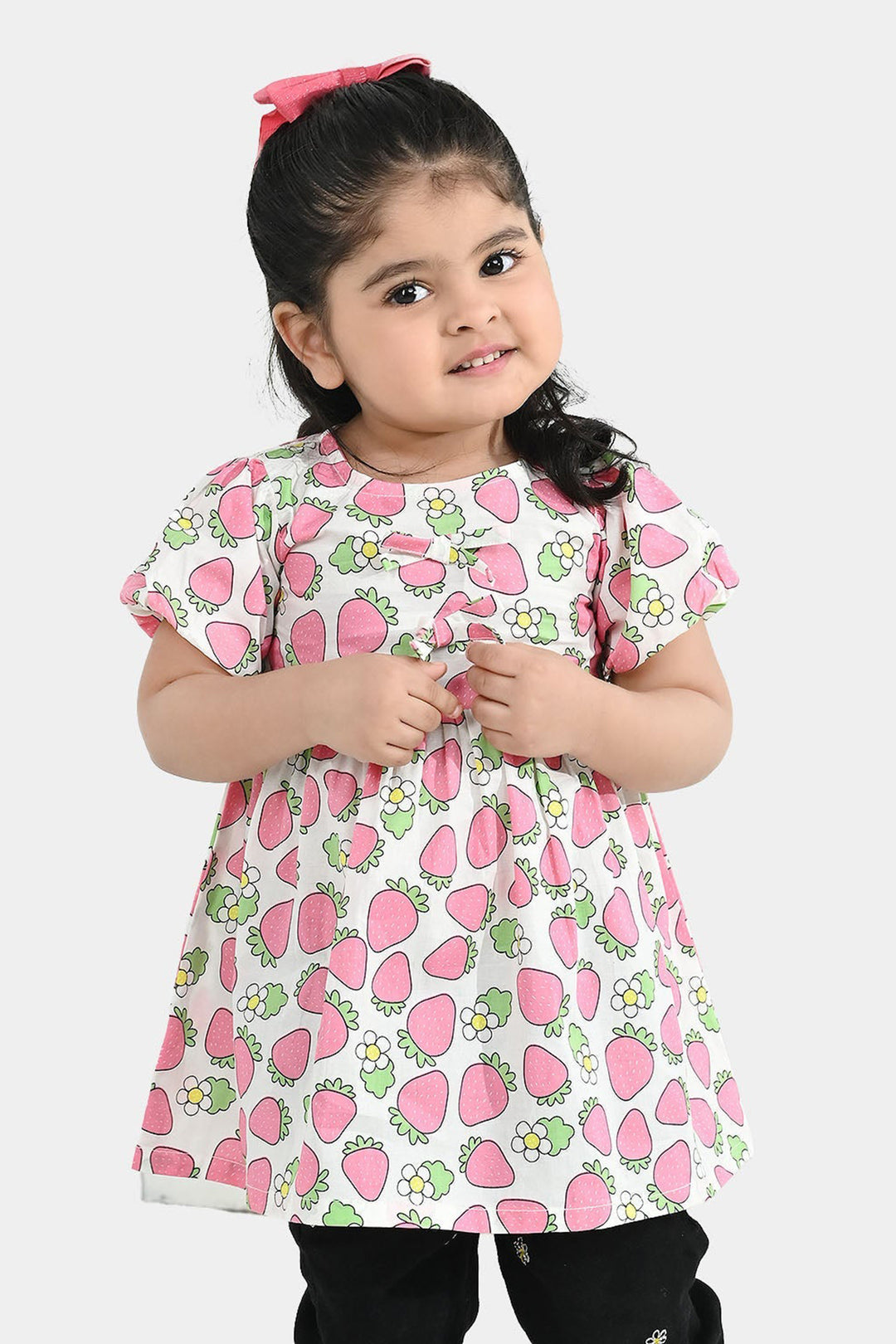 Infant Girls Cotton Casual Frock (Strawberry) - Multi