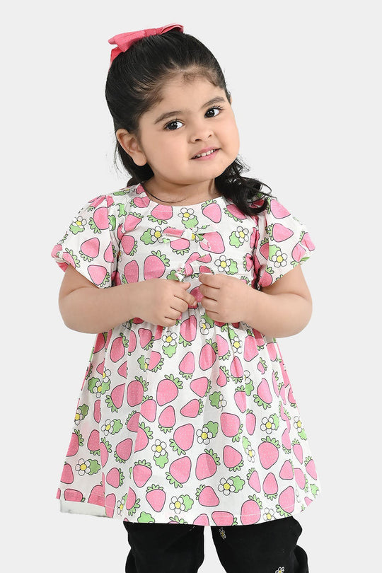 Infant Girls Cotton Casual Frock (Strawberry) - Multi