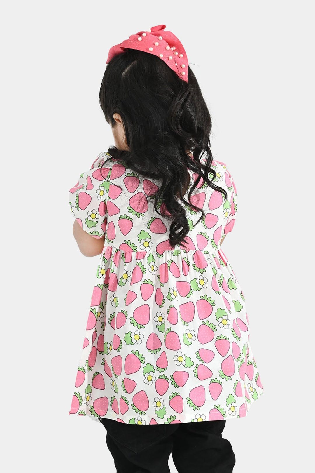 Infant Girls Cotton Casual Frock (Strawberry) - Multi