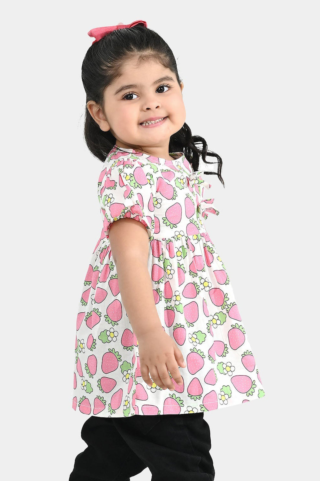 Infant Girls Cotton Casual Frock (Strawberry) - Multi