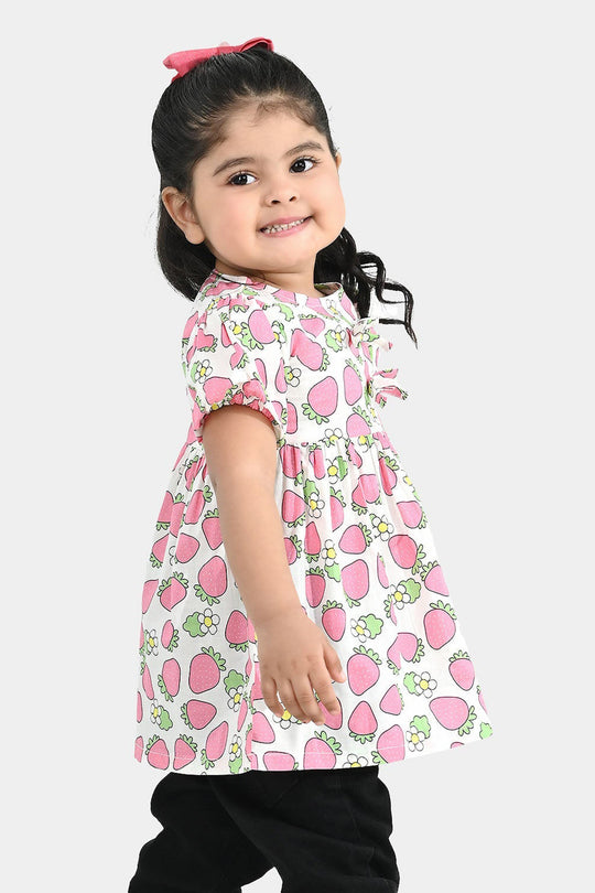 Infant Girls Cotton Casual Frock (Strawberry) - Multi